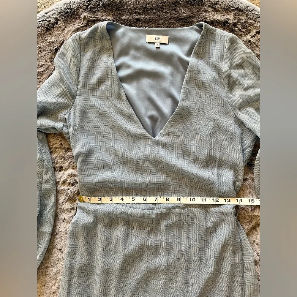 NWOT Light Blue Overlay Sheer Dress, by NSR, Hi low, Sheer Long sleeves, Medium - Picture 13 of 15